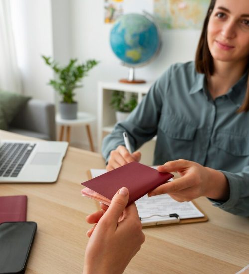 high-angle-woman-working-as-travel-agent_23-2150455568